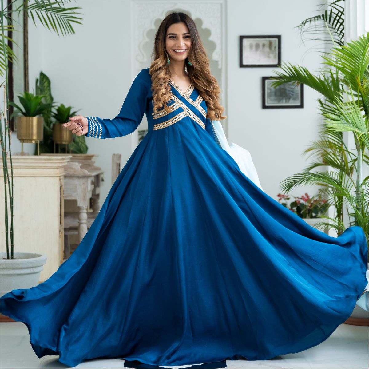 Navy Blue Long Trail Gown - Wedding Video Solution - Surat